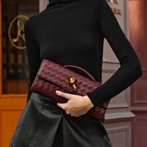 Commense Burgundy Woven Clutch with Gold Detail